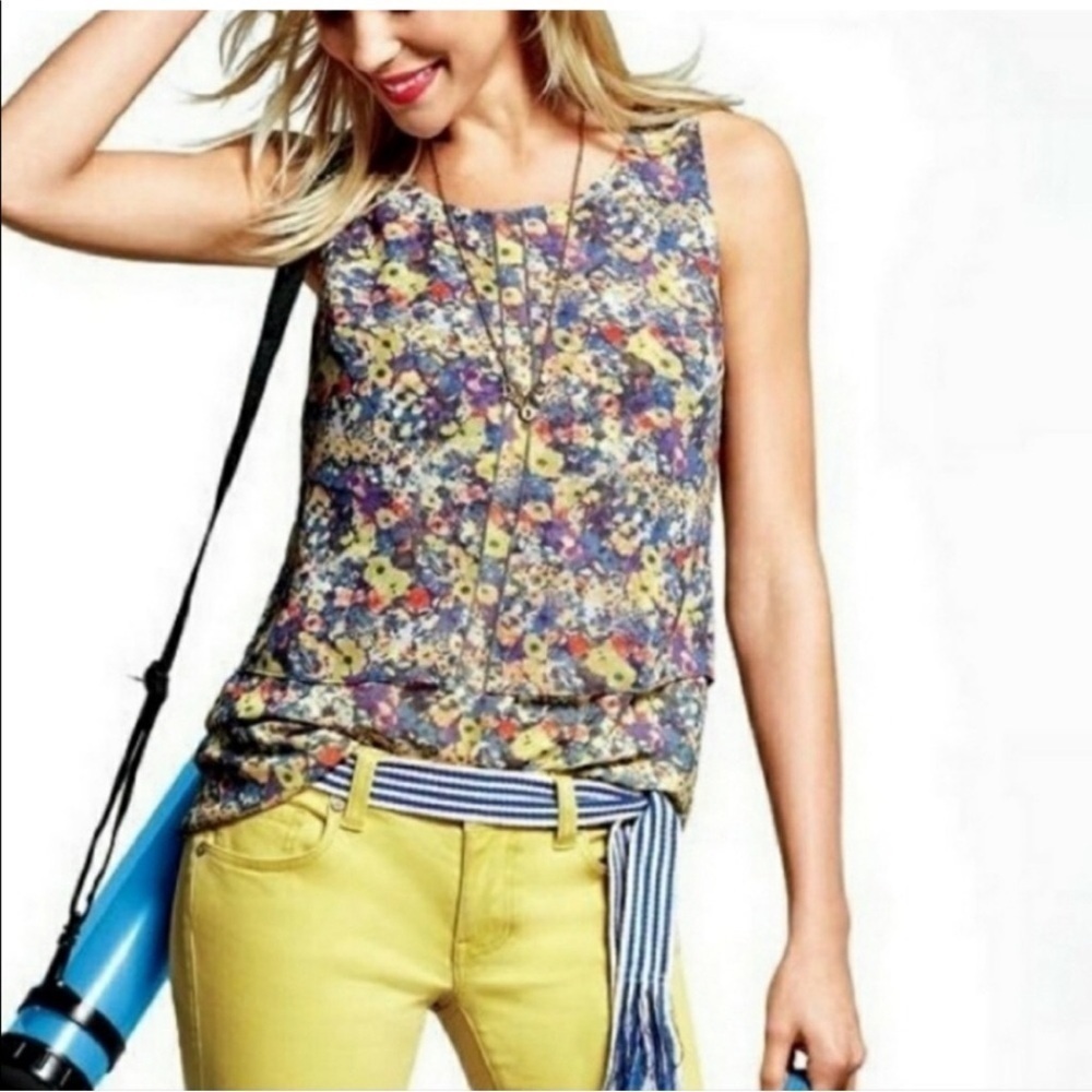 CAbi Positano Floral Sleeveless Top yellow watercolor small blouse shirt casual - Picture 1 of 5